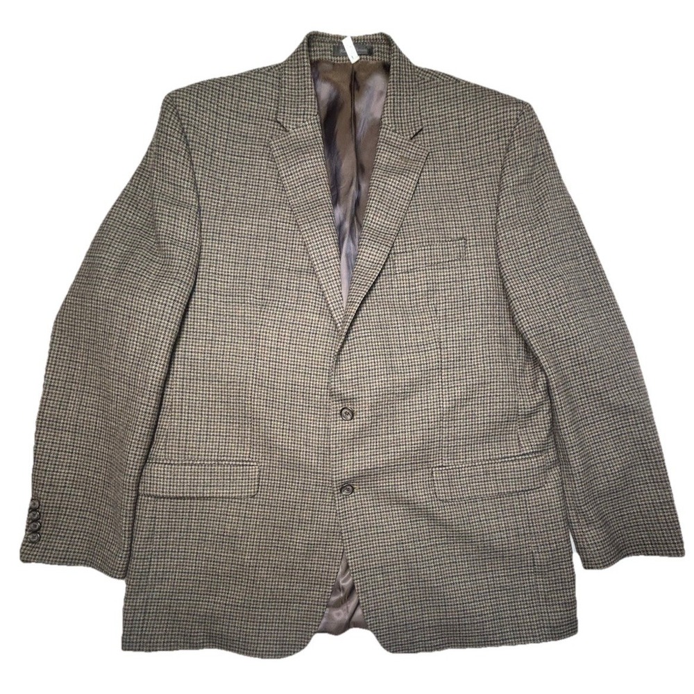 Vintage Lauren‎ Ralph Lauren 48L Wool Sport Coat Blazer Brown Houndstooth Jacket